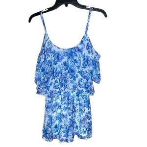 Show Me Your Mumu Quinn Ruffle Floral Blue Romper